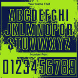 Custom Navy Neon Green Abstract Brush Stroke Sports Sublimation Soccer Uniform Jersey