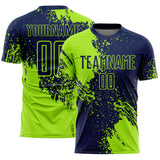 Custom Navy Neon Green Abstract Brush Stroke Sports Sublimation Soccer Uniform Jersey