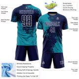 Custom Navy Teal-White Abstract Brush Stroke Sports Sublimation Soccer Uniform Jersey