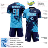 Custom Navy Sky Blue-White Abstract Brush Stroke Sports Sublimation Soccer Uniform Jersey