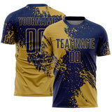 Custom Navy Old Gold Abstract Brush Stroke Sports Sublimation Soccer Uniform Jersey