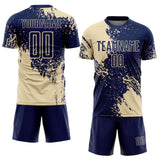 Custom Navy Cream Abstract Brush Stroke Sports Sublimation Soccer Uniform Jersey