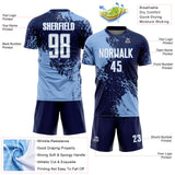 Custom Navy White-Light Blue Abstract Brush Stroke Sports Sublimation Soccer Uniform Jersey