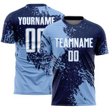 Custom Navy White-Light Blue Abstract Brush Stroke Sports Sublimation Soccer Uniform Jersey
