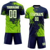 Custom Navy White-Neon Green Abstract Brush Stroke Sports Sublimation Soccer Uniform Jersey