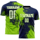 Custom Navy White-Neon Green Abstract Brush Stroke Sports Sublimation Soccer Uniform Jersey