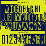Custom Navy Neon Yellow Abstract Brush Stroke Sports Sublimation Soccer Uniform Jersey