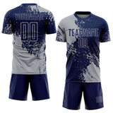 Custom Navy Gray Abstract Brush Stroke Sports Sublimation Soccer Uniform Jersey