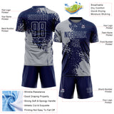 Custom Navy Gray Abstract Brush Stroke Sports Sublimation Soccer Uniform Jersey