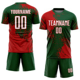 Custom Green White-Red Abstract Brush Stroke Sports Sublimation Soccer Uniform Jersey