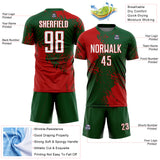 Custom Green White-Red Abstract Brush Stroke Sports Sublimation Soccer Uniform Jersey