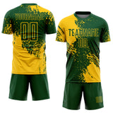Custom Green Yellow Abstract Brush Stroke Sports Sublimation Soccer Uniform Jersey