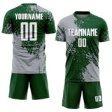 Custom Green White-Gray Abstract Brush Stroke Sports Sublimation Soccer Uniform Jersey