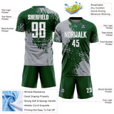 Custom Green White-Gray Abstract Brush Stroke Sports Sublimation Soccer Uniform Jersey