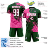 Custom Green White-Pink Abstract Brush Stroke Sports Sublimation Soccer Uniform Jersey