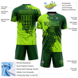 Custom Green Neon Green Abstract Brush Stroke Sports Sublimation Soccer Uniform Jersey