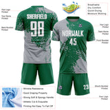 Custom Kelly Green White-Gray Abstract Brush Stroke Sports Sublimation Soccer Uniform Jersey