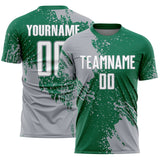 Custom Kelly Green White-Gray Abstract Brush Stroke Sports Sublimation Soccer Uniform Jersey