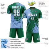 Custom Kelly Green White-Light Blue Abstract Brush Stroke Sports Sublimation Soccer Uniform Jersey