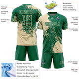 Custom Kelly Green Cream Abstract Brush Stroke Sports Sublimation Soccer Uniform Jersey