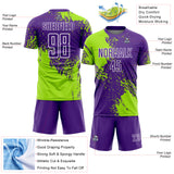 Custom Purple Neon Green-White Abstract Brush Stroke Sports Sublimation Soccer Uniform Jersey
