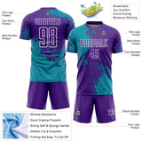 Custom Purple Teal-White Abstract Brush Stroke Sports Sublimation Soccer Uniform Jersey