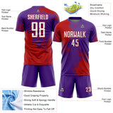 Custom Purple White-Red Abstract Brush Stroke Sports Sublimation Soccer Uniform Jersey