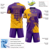 Custom Purple Gold Abstract Brush Stroke Sports Sublimation Soccer Uniform Jersey
