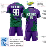 Custom Purple White-Kelly Green Abstract Brush Stroke Sports Sublimation Soccer Uniform Jersey