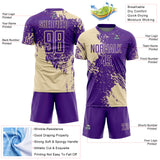 Custom Purple Cream Abstract Brush Stroke Sports Sublimation Soccer Uniform Jersey