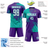Custom Purple White-Aqua Abstract Brush Stroke Sports Sublimation Soccer Uniform Jersey