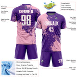 Custom Purple White-Light Pink Abstract Brush Stroke Sports Sublimation Soccer Uniform Jersey