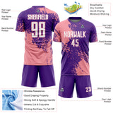 Custom Purple White-Medium Pink Abstract Brush Stroke Sports Sublimation Soccer Uniform Jersey