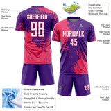 Custom Purple White-Neon Pink Abstract Brush Stroke Sports Sublimation Soccer Uniform Jersey