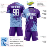 Custom Purple White-Light Blue Abstract Brush Stroke Sports Sublimation Soccer Uniform Jersey