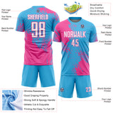 Custom Sky Blue White-Pink Abstract Brush Stroke Sports Sublimation Soccer Uniform Jersey