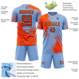 Custom Light Blue Orange-Black Abstract Brush Stroke Sports Sublimation Soccer Uniform Jersey