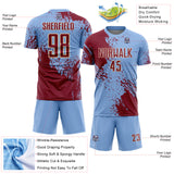 Custom Light Blue Crimson-Cream Abstract Brush Stroke Sports Sublimation Soccer Uniform Jersey