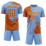 Custom Light Blue Texas Orange-Cream Abstract Brush Stroke Sports Sublimation Soccer Uniform Jersey