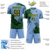 Custom Light Blue Green-Gold Abstract Brush Stroke Sports Sublimation Soccer Uniform Jersey
