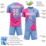 Custom Light Blue White-Pink Abstract Brush Stroke Sports Sublimation Soccer Uniform Jersey