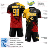 Custom Black Gold Red-White Abstract Brush Stroke Sports Sublimation Soccer Uniform Jersey