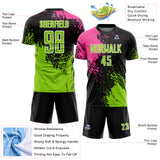 Custom Black Neon Green Pink-White Abstract Brush Stroke Sports Sublimation Soccer Uniform Jersey