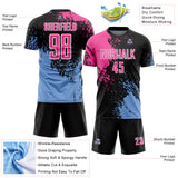 Custom Black Pink Light Blue-White Abstract Brush Stroke Sports Sublimation Soccer Uniform Jersey
