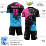Custom Black Pink-Sky Blue Abstract Brush Stroke Sports Sublimation Soccer Uniform Jersey