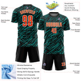 Custom Black Orange Aqua-White Line Sports Sublimation Soccer Uniform Jersey