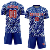 Custom Royal Red-White Line Sports Sublimation Soccer Uniform Jersey