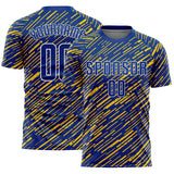 Custom Royal Yellow-White Line Sports Sublimation Soccer Uniform Jersey