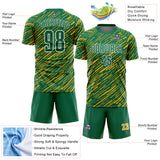 Custom Kelly Green Gold-White Line Sports Sublimation Soccer Uniform Jersey