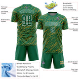 Custom Kelly Green Old Gold-White Line Sports Sublimation Soccer Uniform Jersey